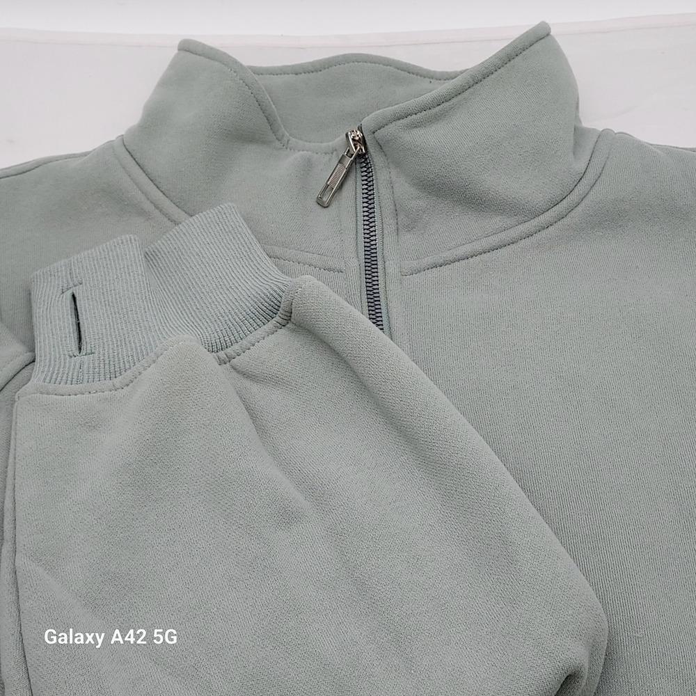 Automet Womens Sage Green Quarter Zip Fleece Pullover Thumbhole Sweatshirt XL